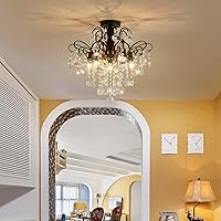 Vista 8 de WUZUPS Crystal Chandelier Flushmount Ceiling Light Modern Lighting Fixture for Bedroom Hallway Bar Kitchen Bathroom, H 17.5'' x W 19.3'', E12 Base