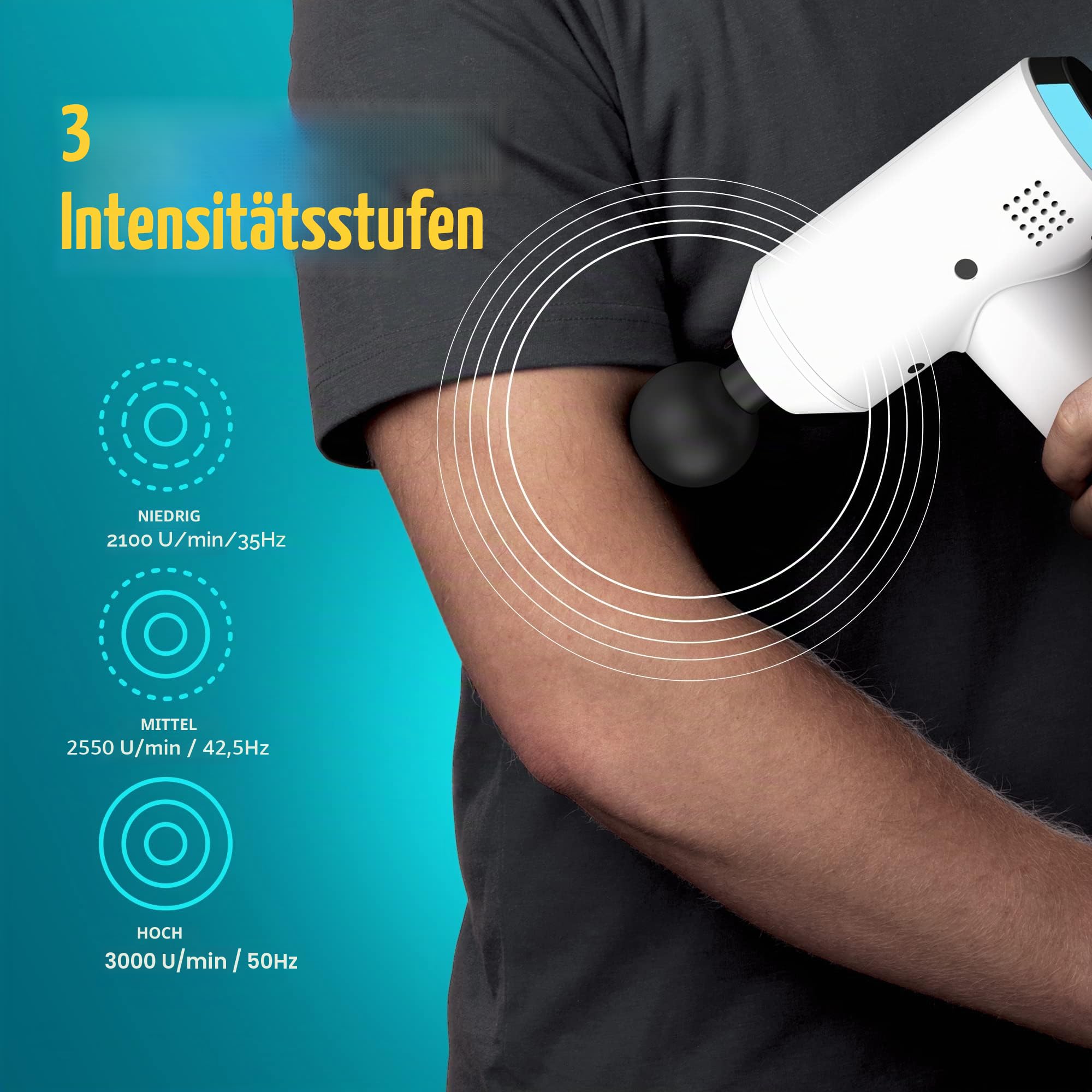 HoMedics Mini Massage Gun | Massagepistole | Tragbares Physiotherapie-Massagegerät, professionelle Physio-Tiefenmassage, Massager für die Faszien, 5 Massageköpfe, kabellos, wiederaufladbar - Weiß