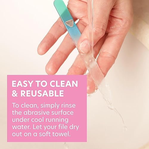 Miniatura 57 de Bona Fide Beauty, limas de uñas, cristal checo genuino, lima de uñas de vidrio cristalino con la manga plástica. dorado magenta