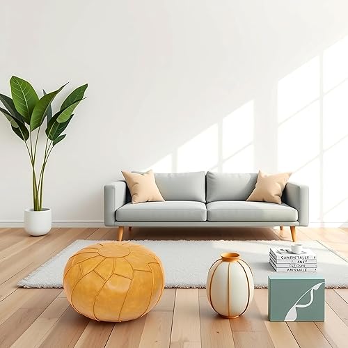 Miniatura 10 de Thgonwid Funda redonda sin relleno, taburete de cuero otomano con almacenamiento, silla de puf, reposapiés multifuncional para sala de estar,