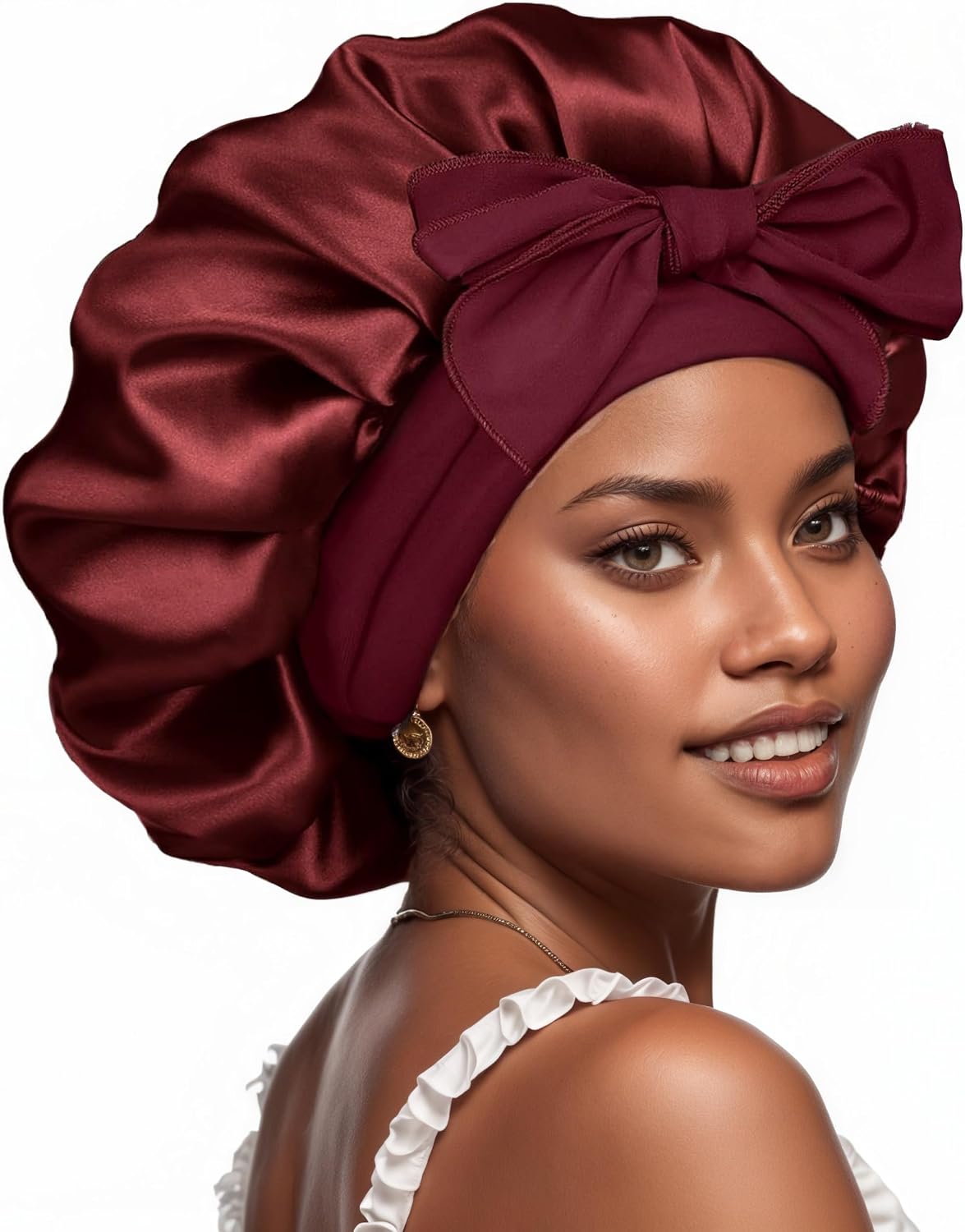 Large Silk Bonnet for Sleeping Women Satin Bonnet Double Layer Satin Lined Hair Bonnet