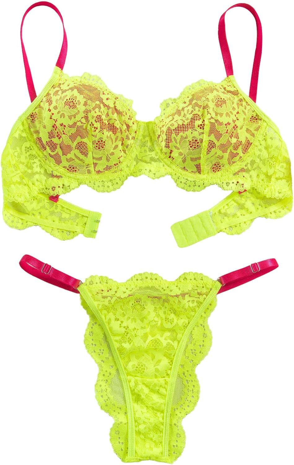 Lilosy Sexy Underwire Push Up Scallop Floral Lace Sheer Lingerie Set for Women Bra and Panty 2 Piece - Image 4