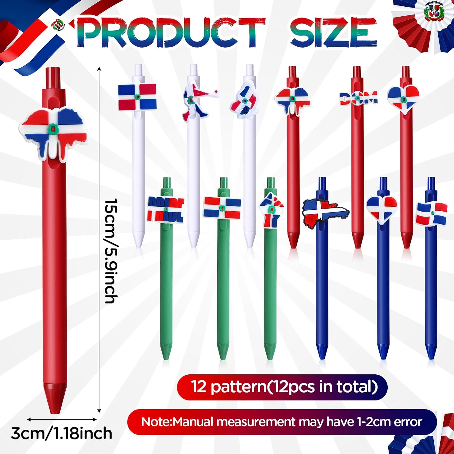 12pcs Dominican Republic Pens,Dominican Republic Flag Patriotic Ballpoint Pens for Birthday Dominican Republic Party Decoration Travel Souvenir Gifts Anniversary Party Favor Office Home Use image 2