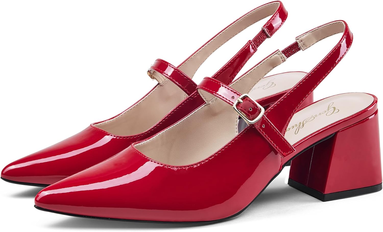 GENSHUO Women’s Slingback Chunky Heels 2.36 Inch Closed Pointed Toe Mary Jane Pumps Low Block Heels for Women Classic Comfort Party Daily Office Shoes