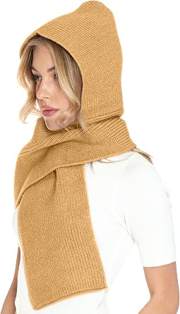 BASICO 5 Colors Knitted Hooded Scarf for Women Men Winter Balaclava - Cream White, Caramel, Light Grey, Heather Greay, Black