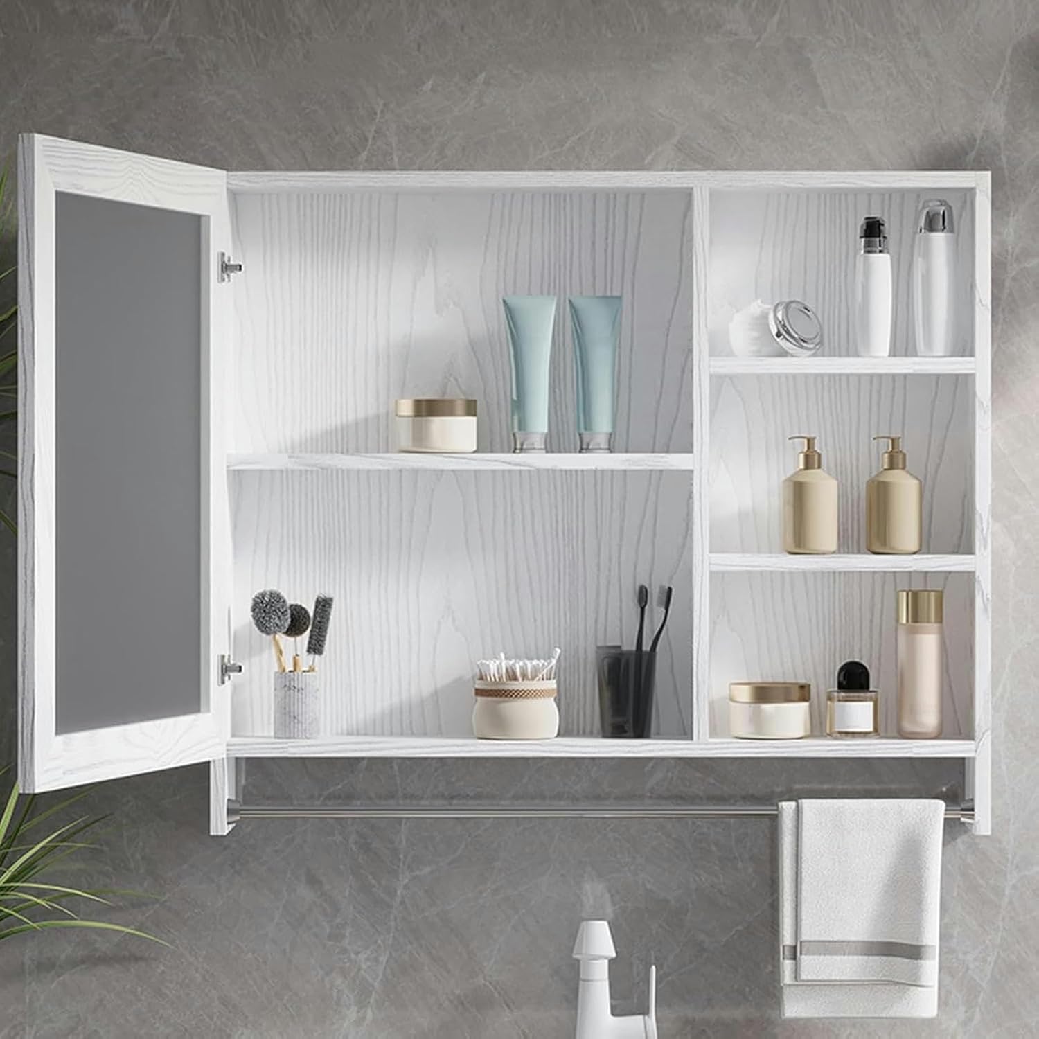 Aluminum Mirror Cabinet Bathroom Mirror Cabinet Bathroom Mirror Cabinet with Towel Rack Single Door Storage Mirror Cabinet Wall Mounted Storage Cabinet with Mirror Space Saving