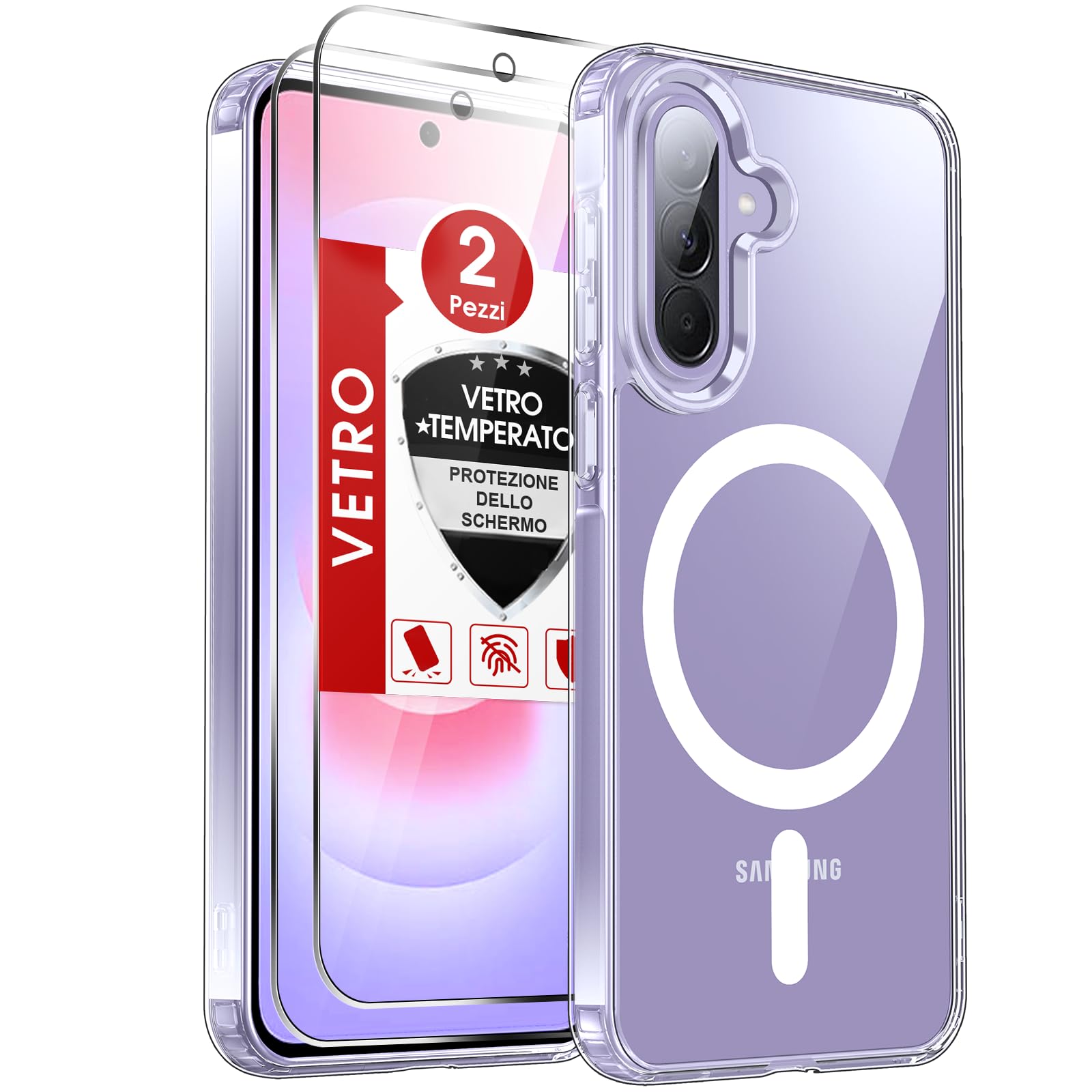 LeYi Cover Magnetica per Samsung Galaxy A37 5G Trasparente Custodia con 2 Vetro Temperato [Compatibile con MagSafe]Protezione Fotocamera TPU Bumper Originale Antiurto Protettiva Case per Telefono A 37