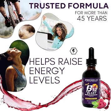 Bricker Labs B12 Blast Methylcobalamin 1000mcg, Great Tasting Sublingual Liquid Energy Vitamins -Vegan B12 Vitamins, Sustained Energy and Cellular Energy Supplement - 59-Day Servings