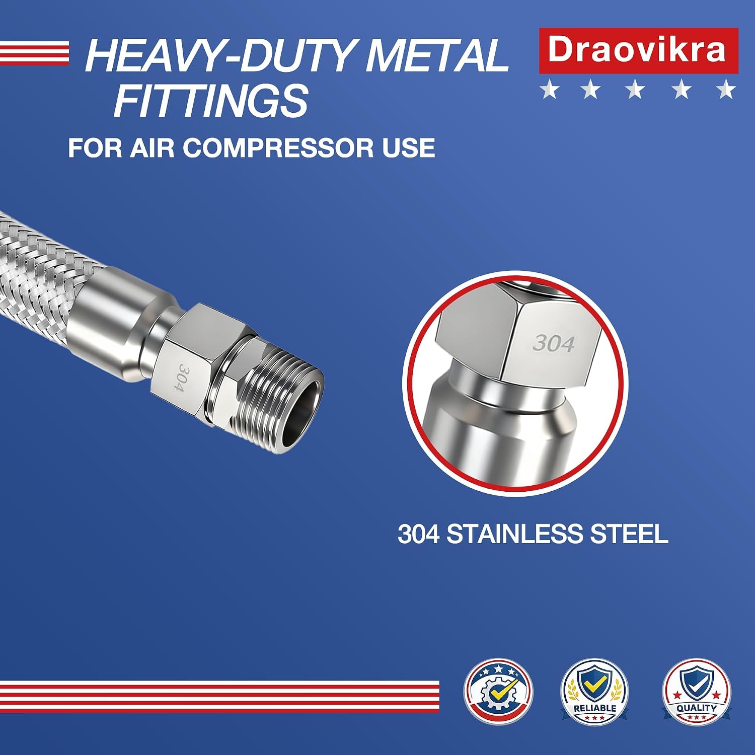 1/2 NPT x 40 in Braided Air Compressor Jumper Hose, 870 PSI | Stainless steel braided compressor line with corrugated core and G1/2 female swivels for pump-to-tank and shop air systems