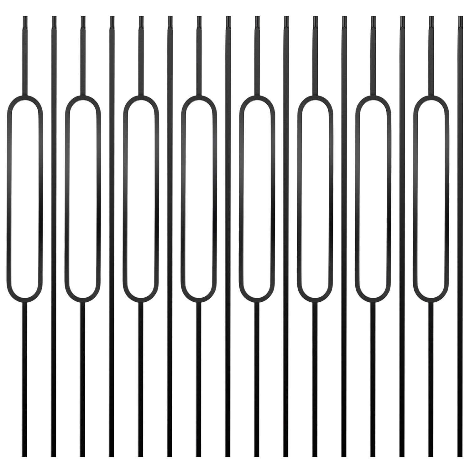 16 Pcs Iron Balusters for Staircase - 44 Inches Wrought Iron Balusters, Balusters for Staircase Interior Satin Black Metal Stair Railing Hollow Deck Spindles - 8 Oval & 8 Straight