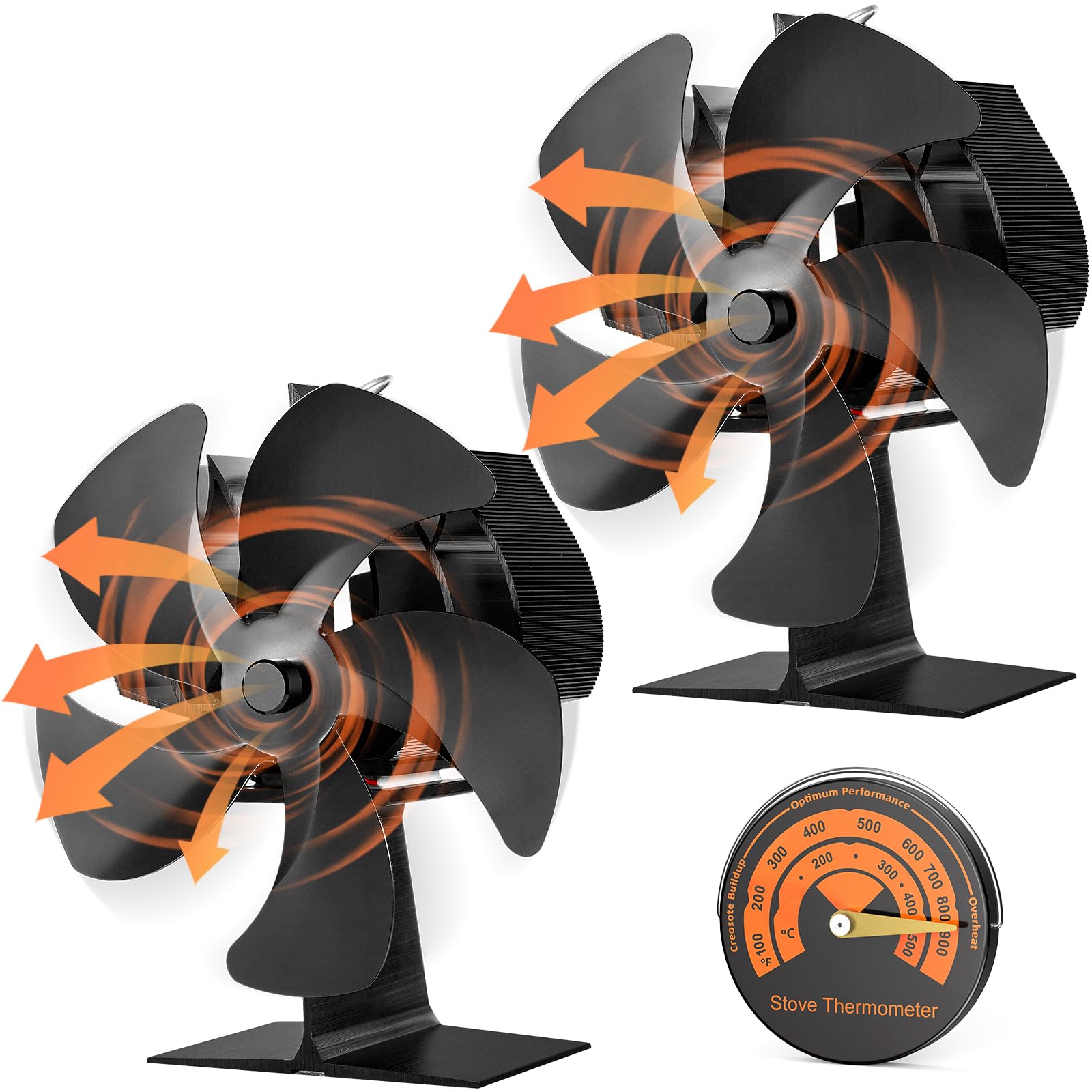 2 Pcs Wood Stove Fans 5-Blade, OPTIMECH Powered Heated 17cm Large