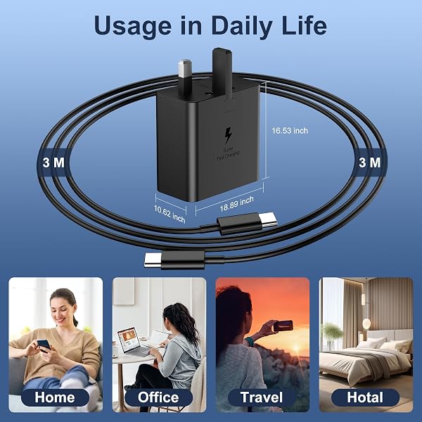 USB C Charger for Samsung Fast Charger USB C Plug & Cable 3M Long 25W Type C Super Fast Phone Charging Android Adaptor UK 2-Pack for Galaxy S26/S25 Ultra/S24/S23/S22/S21/A56/A55/A36/A17/A16/Note 20/10 - 5