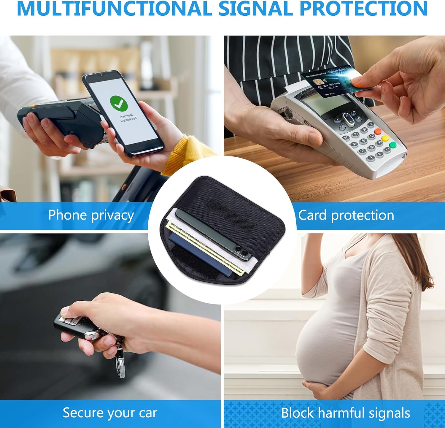 TENOC Faraday Bag for Cell Phones and Car Keys, RFID Signal Blocking Pouch, Anti-Theft Keyless Entry Protector, Privacy Security Sleeve Case for Men Women, Black