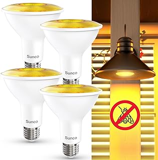 Sunco LED Yellow Bug Light Bulbs Outdoor PAR30 Bug Light for Porch, Backyard, Outside, 11W=75W, 2000K Amber Glow, Dimmable, 850 LM, E26, Wet Rated, Instant On, Flicker Free ETL 4 Pack