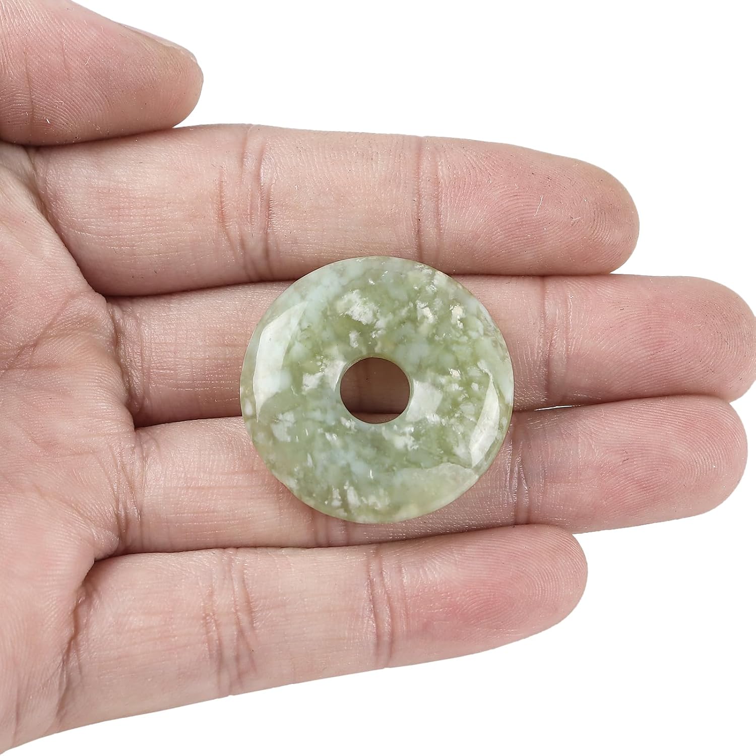 Large Hole 7mm Round Gemstone Disc Lucky Coin Pendant Bead for Jewelry Making, Polished Crystal Amulet Circle Donut Loose Stone Supplies 1.18”(30mm),4Pcs, Red Agate