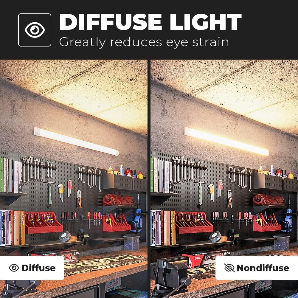 Comparison of diffuse light versus non-diffuse light in a workshop