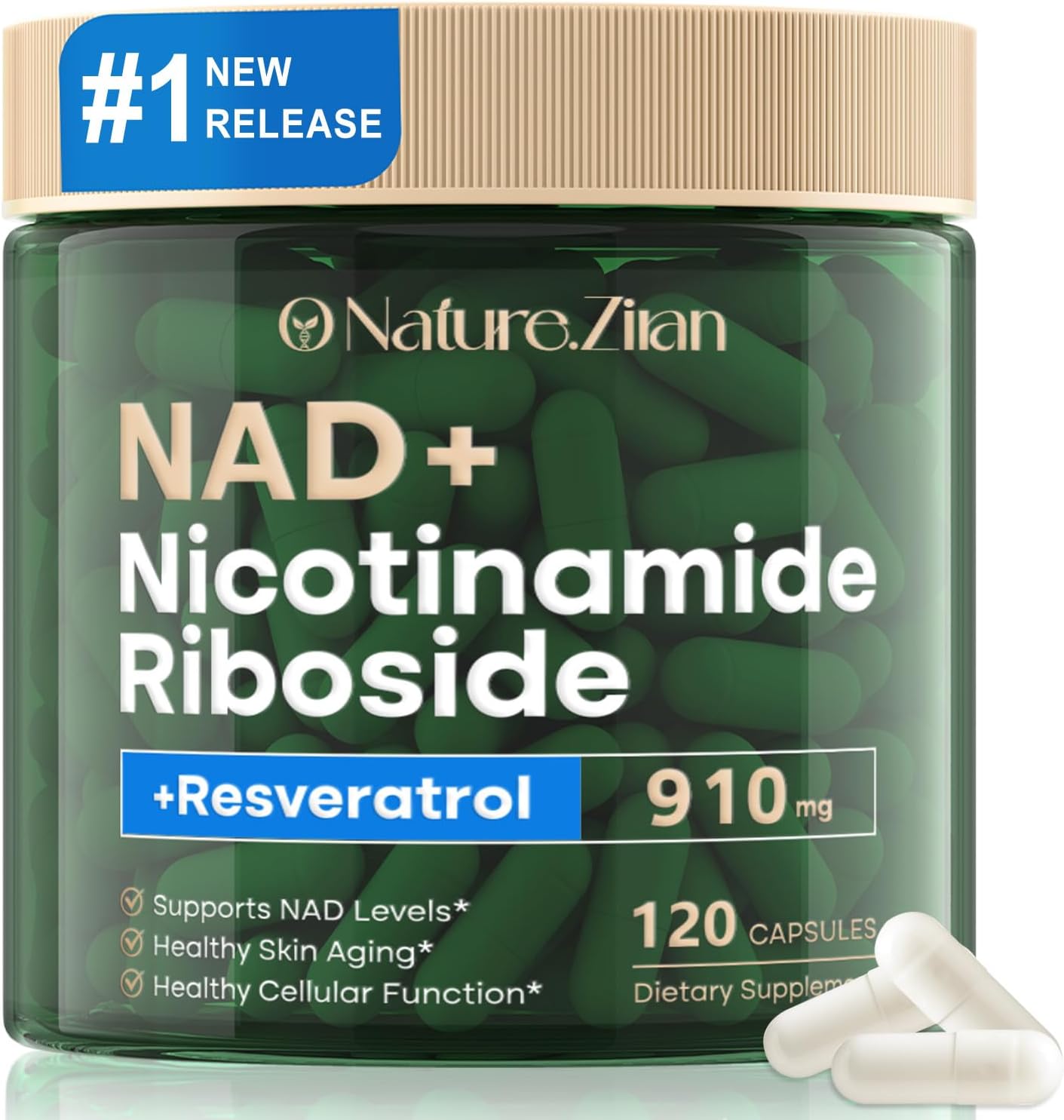 O NATURE ZIRAN Nad Supplement, Nad Nicotinamide Riboside 910 Mg For Men And Women, Liposomal Nicotinamide Riboside Resveratrol, For Anti-aging, Energy, Conc
