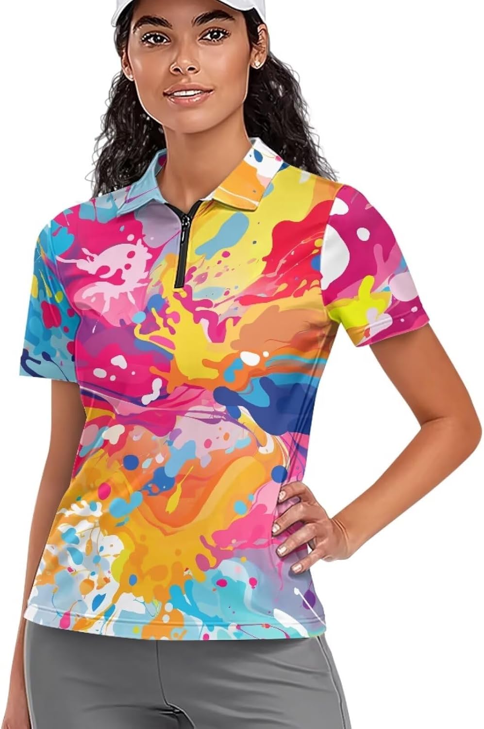 Womens Golf Shirt Quick Dry Short Sleeve Quarter Zip Polo Workout Tops Tennis Shirts XS-2XL