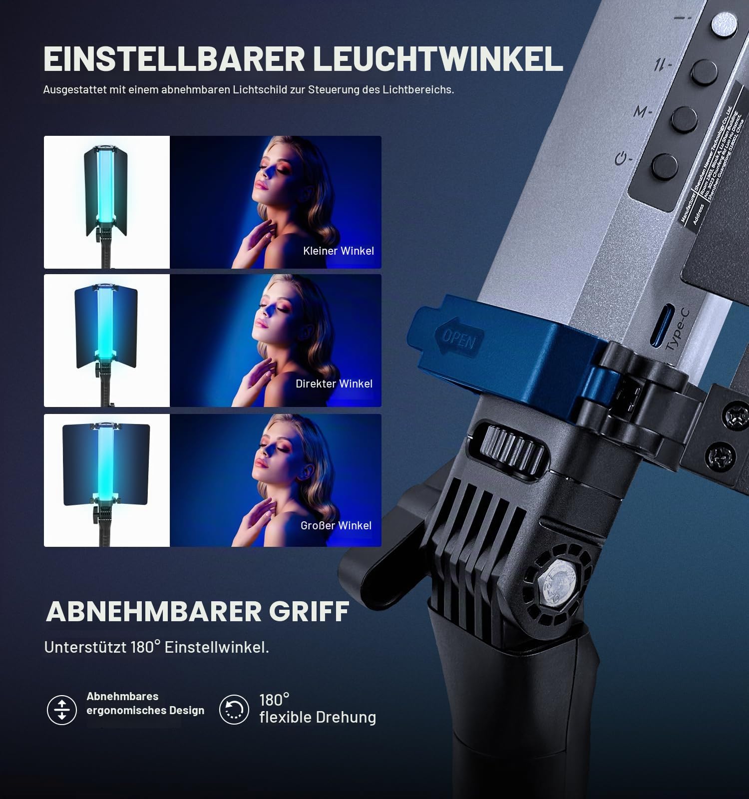 Neewer RGB2 LED Videoleuchte Lichtstab mit Metall Scheunentor Griff Touchleiste/APP/2 – Bild 8