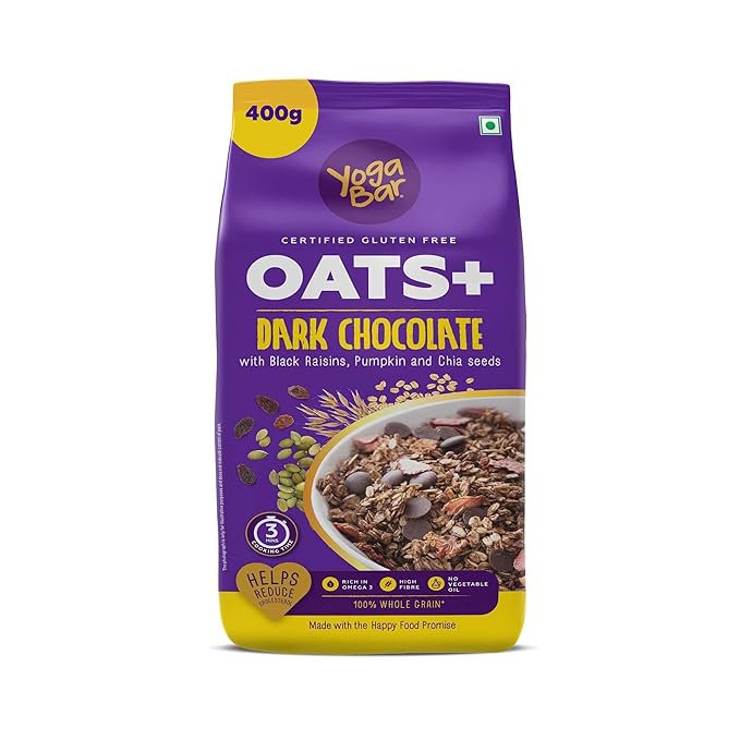 Yogabar Dark Chocolate Oatmeal 400g – Gluten Free Whole Oatmeal for Breakfast – Healthy Breakfast Cereal with High Protein Oats – Healthy Dessert Pudding – at Rs. 99