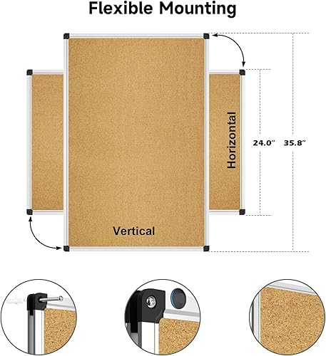 Vista 24 de XBoard Tablero de corcho de 48 x 36 pulgadas, tablero de anuncios con pasador de empuje para exhibición y organización