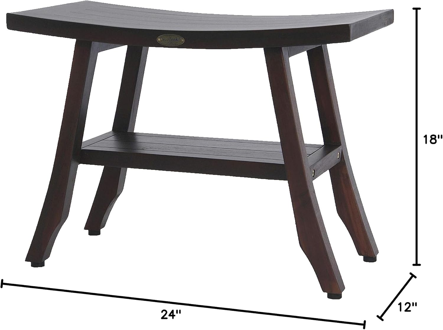 HomeRoots Contemporary Teak Shower Bench with Shelf in Brown Finish