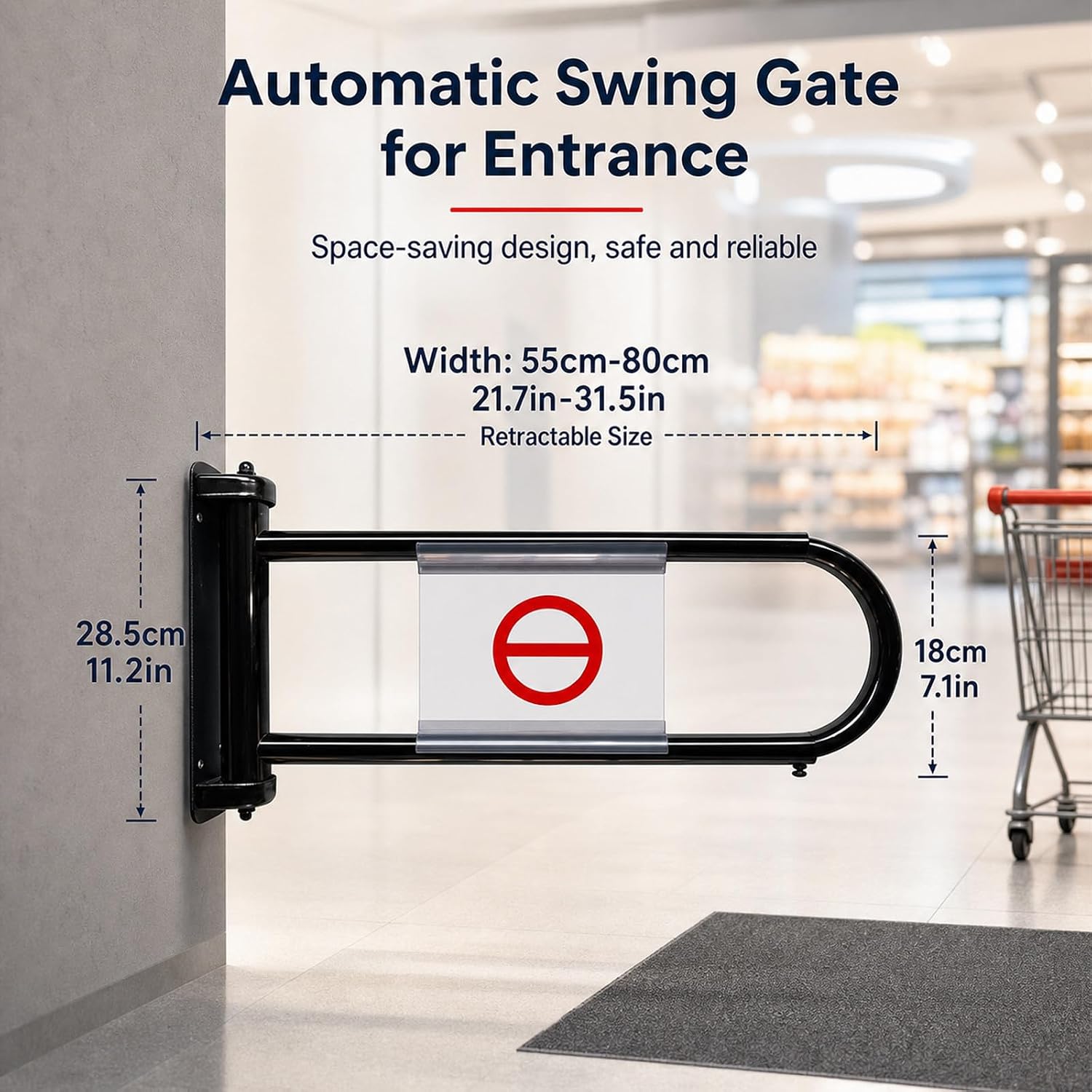 Automatic Swing Gate for Market Entrance - Premium Self-Returning Hinged Pedestrian Barrier, Easy Wall-Mount Installation for Commercial & Industrial Use image 2