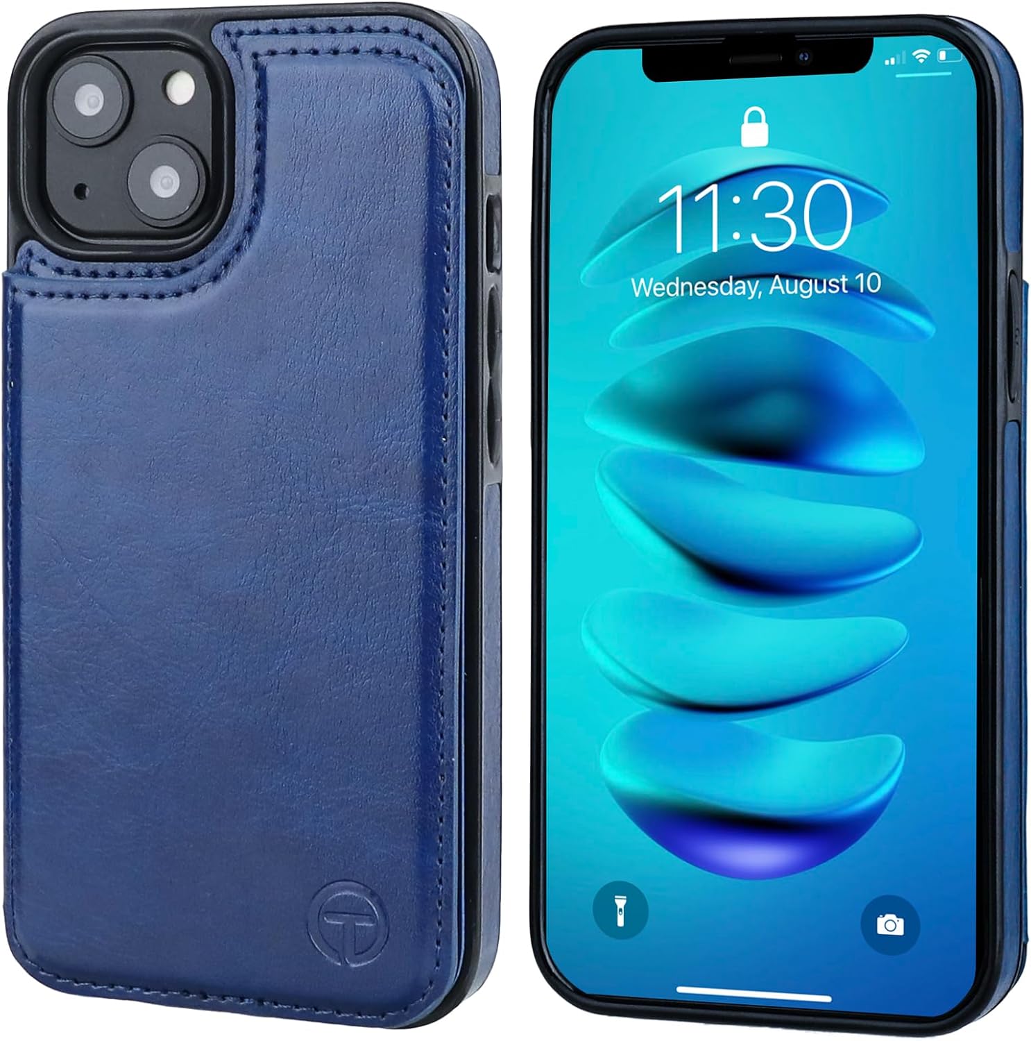 ONETOP Compatible with Magsafe for iPhone 13 Wallet Case with Card Holder, PU Leather Kickstand RFID Blocking Case, Double Magnetic Clasp and Durable Shockproof Cover 6.1 Inch (Blue) - Image 3