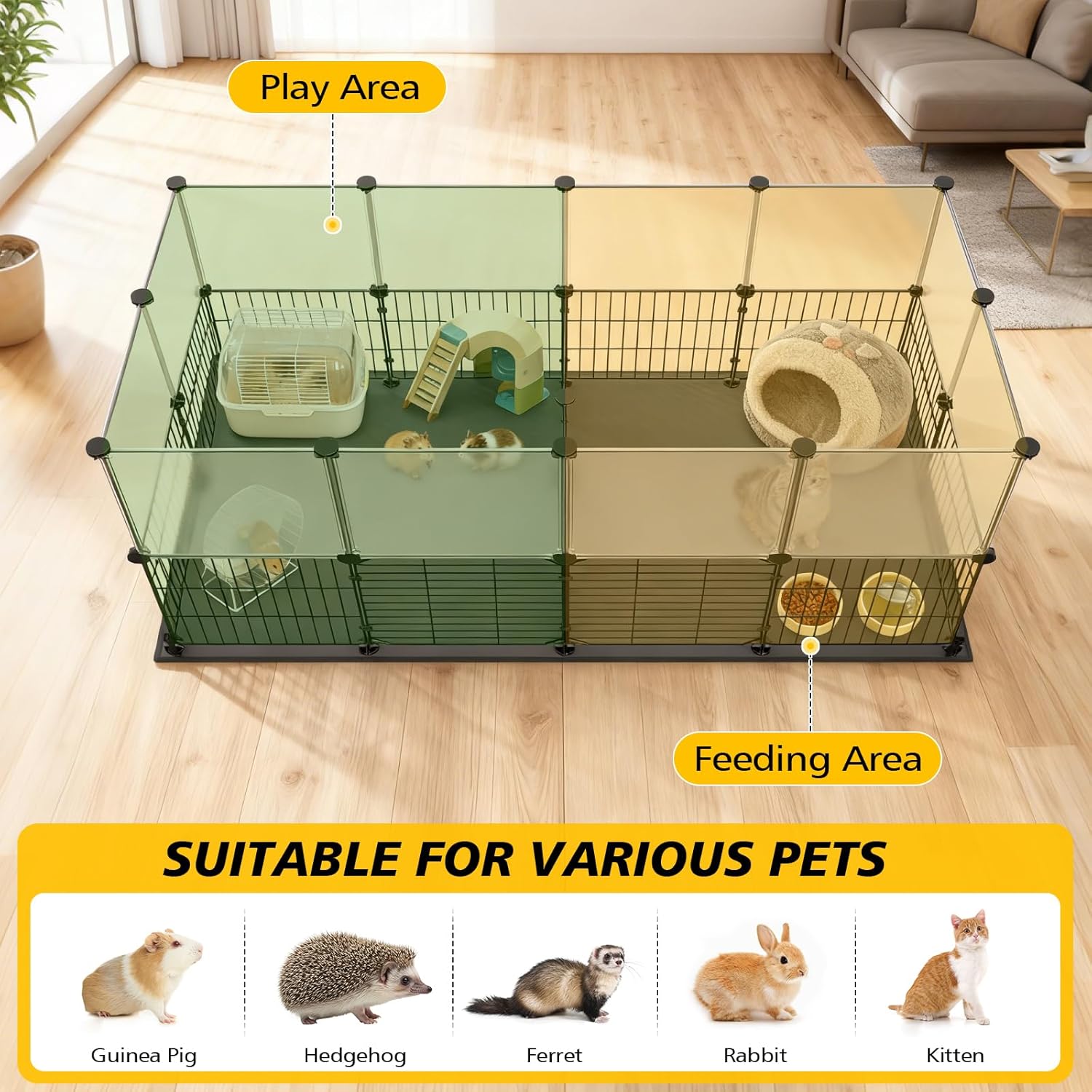 XiaZ Small Animal Playpen 26 Panels, Guinea Pig Cages with Waterproof Mat 47.2" x 23.6" x 23.6",Puppy Play Pen for Chicken,Pet Fence for Rabbit,Bunny,Ferrets,Hamsters,Hedgehogs Indoor