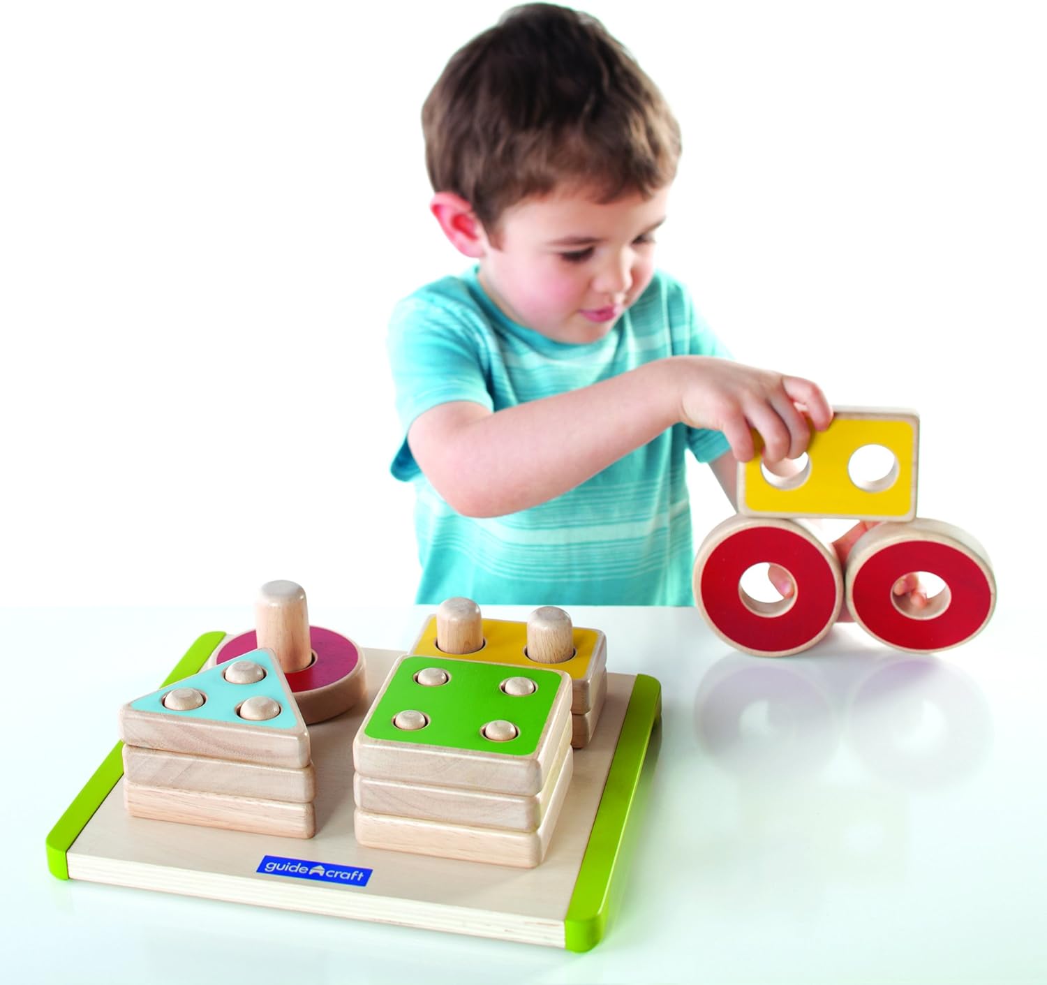Guidecraft Sort and Stack Shapes Wooden Shapes with Matching Dowels - Educational and Learning Toys for Kids