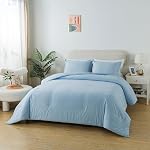 Caressma Light Blue Comforter Set Twin Size, Solid Lightweight Down Alternative Soft Boho Bedding Comforter Set, Breathable Fluffy Microfiber Skin-Friendly Comforter (68"x90") for All Seasons