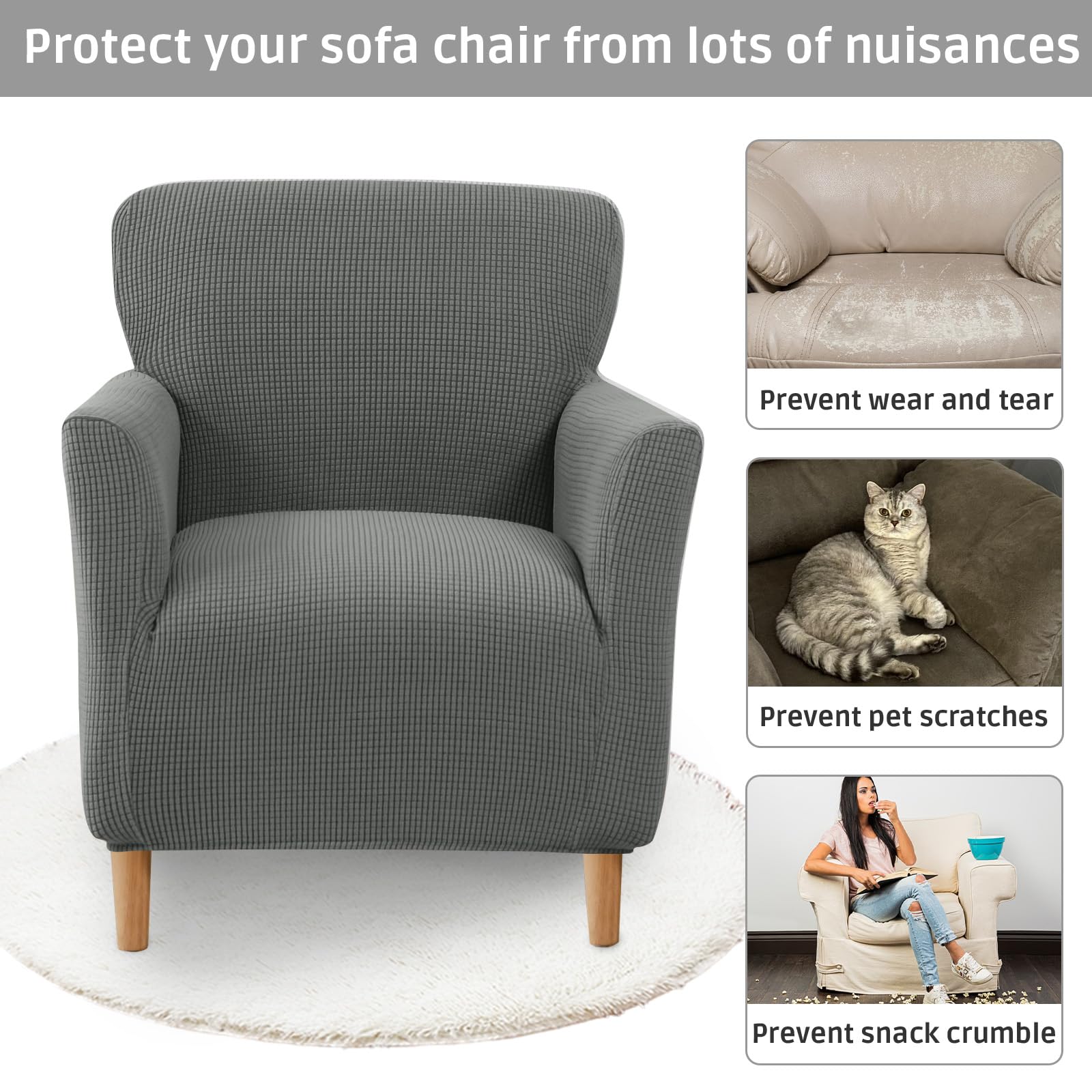 Niuoppy Armchair Covers Banquet Slipcovers, Stretch Arm Chair Covers, Single Armchair Slipcovers Anti-slip, Thicked Armchair Cover for 1 Seat Sofa Armchair Protector (Dark Grey) - Image 4