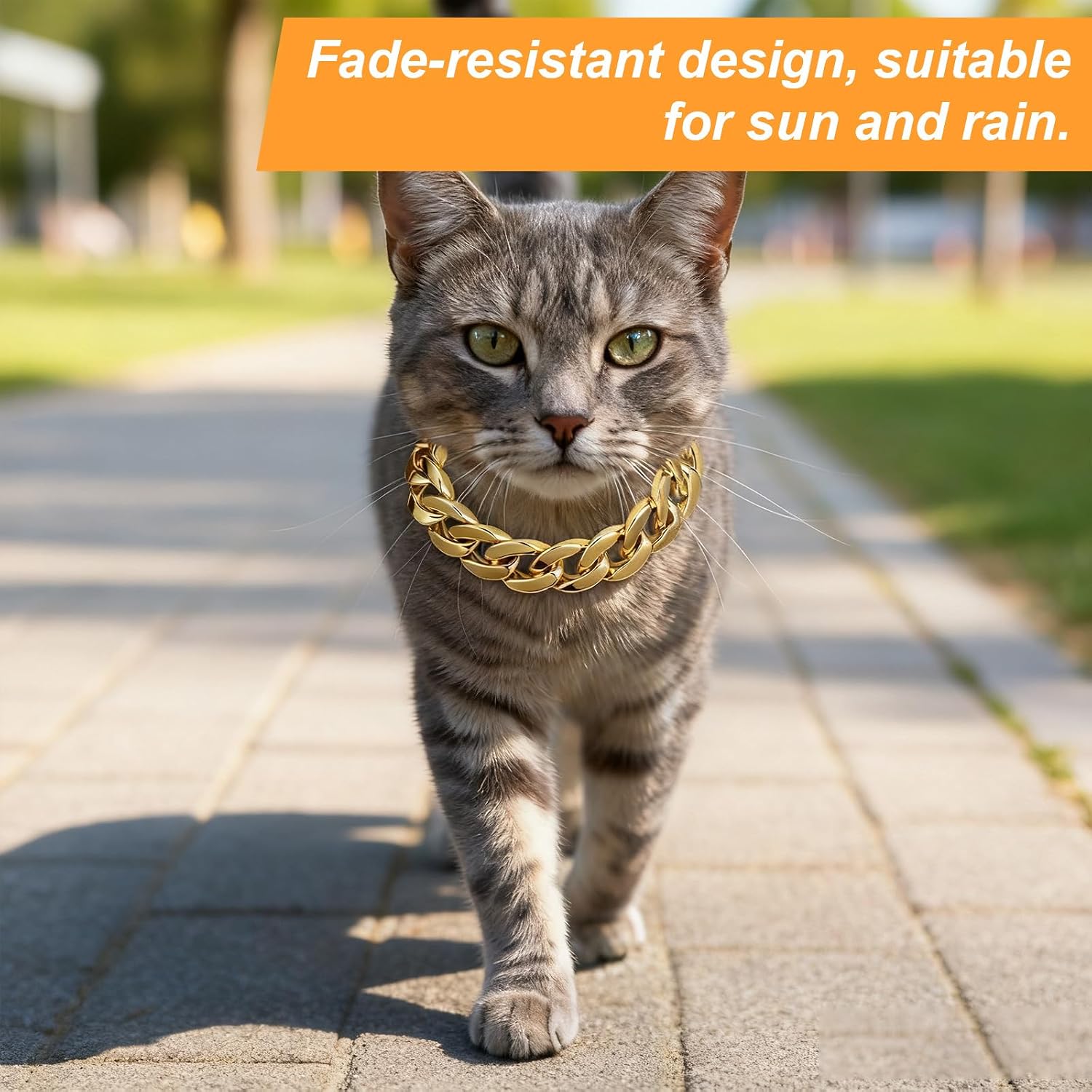 JIEYAO Gold Cat Chain Collar, Adjustable Cuban Link Necklace for Cats Gold Chain for Cats Stylish Pet Decorative Accessory (Gold, M) image 3