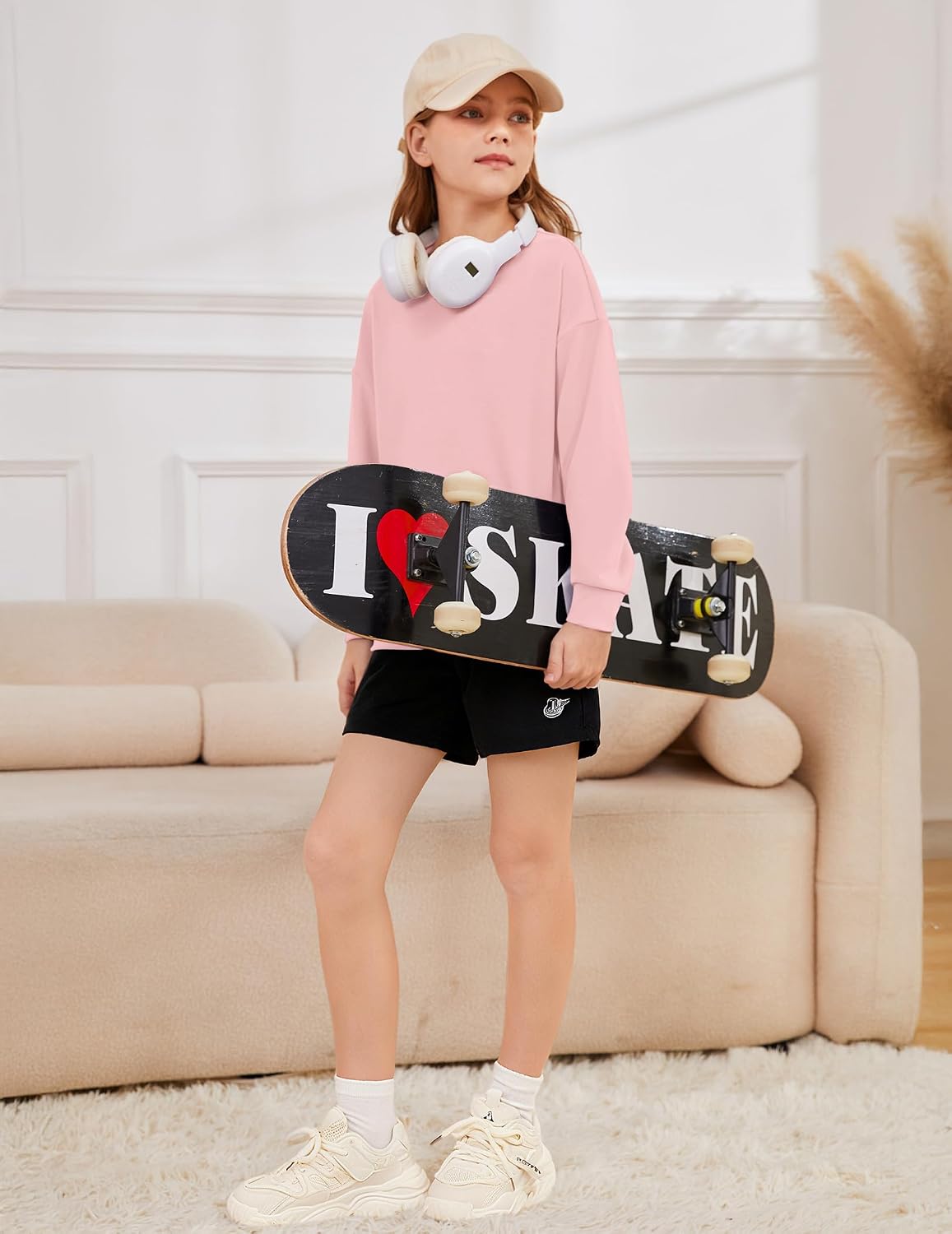 Girls Crewneck Sweatshirts Kids Long Sleeve Tops Cute Oversized Hoodless