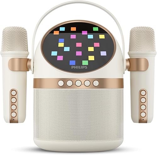 PHILIPS S2508 Máquina de karaoke portátil, altavoz Bluetooth para fiestas con 2 micrófonos de karaoke, batería de 7 h, modos de luz multicolor con