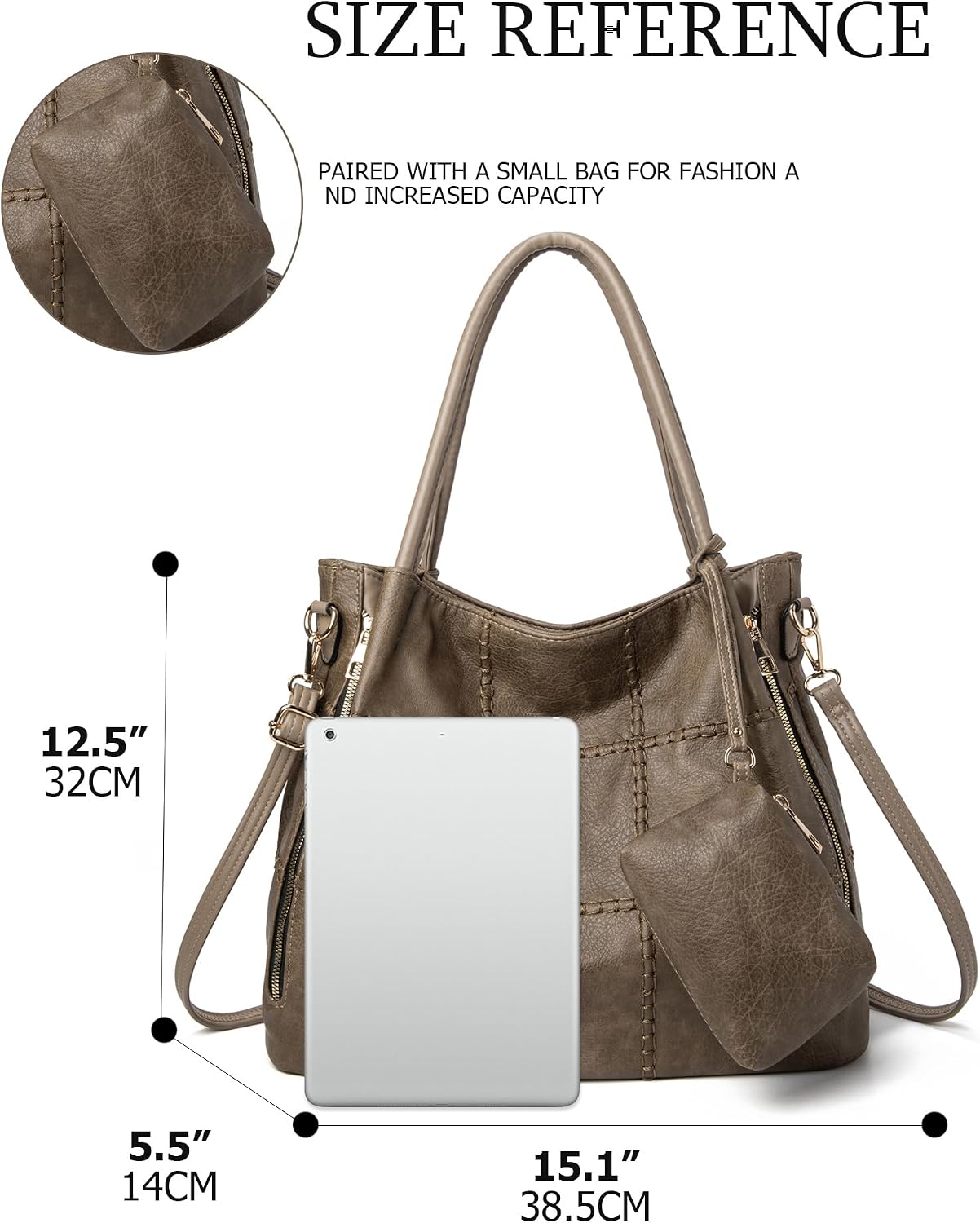 myfriday Vintage Large PU Hobo Tote Bag, Satchel Purse with Strap Women image 4