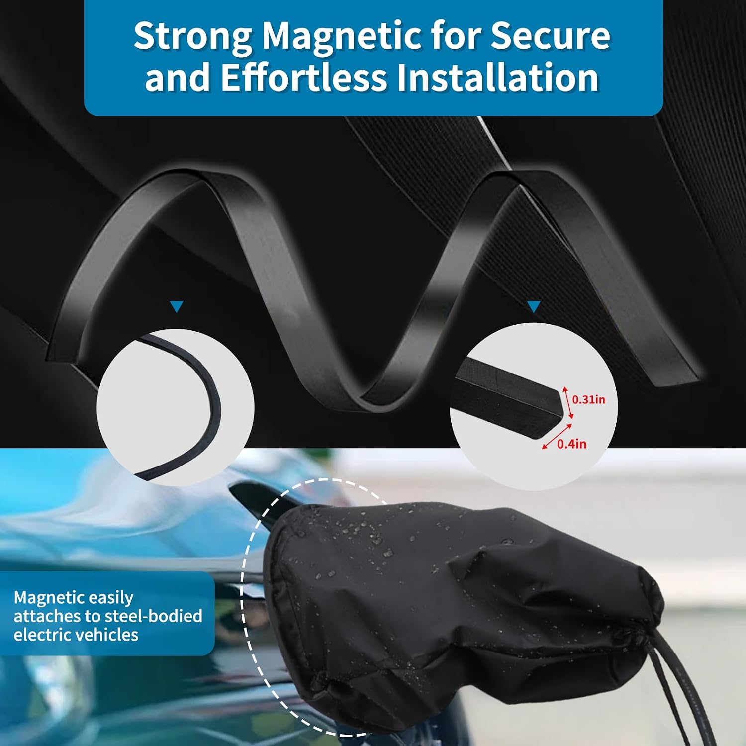 EV Charger Port Cover, Car Charging Plug Rain Cover for All-Weather Use, Outdoor Summer Sun Winter Snow Protection for Electric Vehicles, Strong Magnetic Adhesion, Fit for Steel Electric Cars Charger
