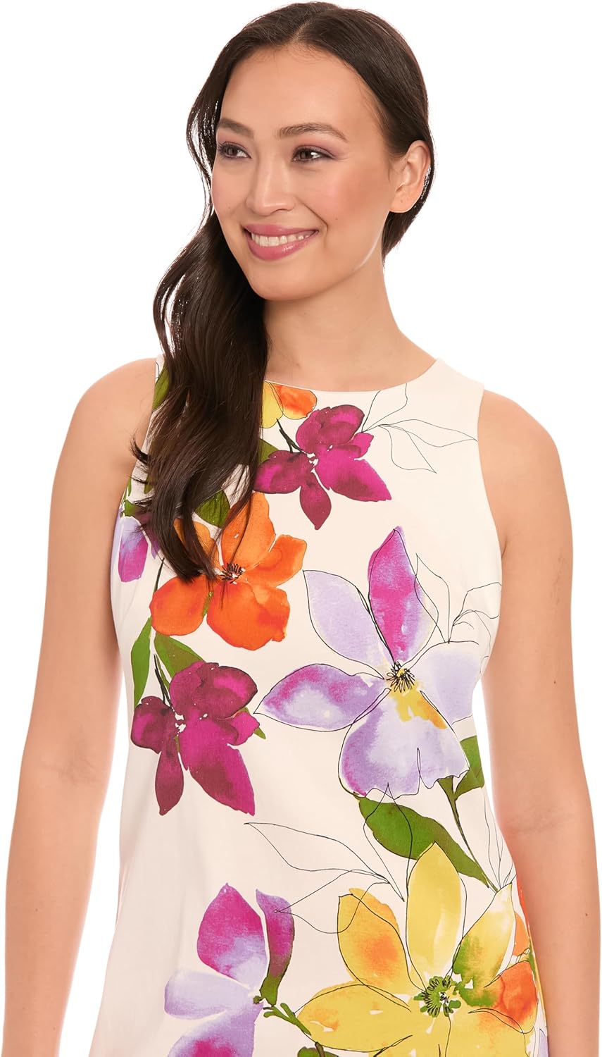 Women's Sleeveless Shift Cotton Sateen Above Knee Length Special Occasion Summer Cocktail Dress