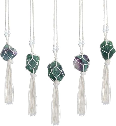 Miniatura 4 de Rockcloud Adorno colgante hecho a mano de piedra cruda de piedra cruda con borlas, para decoración del automóvil en casa y oficina