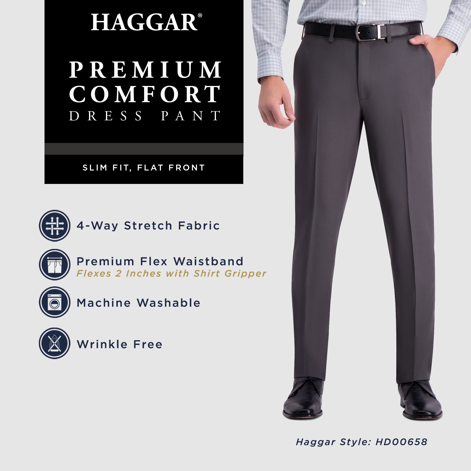 Haggar Premium Comfort Dress Pant - Slim Fit Flat Front Pant - Kalesony Mężczyźni