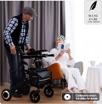 3 in 1 Rollator Walker/Electric Wheelchair/Transport Chair with Seat Multifunctional Walker-Driving Electric Scooter for Seniors-Electric Wheelchair with Front Controller and Rear Controller