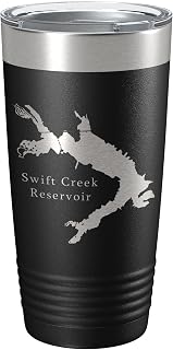Swift Creek Reservoir Tumbler Lake Map Travel Mug Insulated Laser Engraved Coffee Cup Virginia 20 oz Black