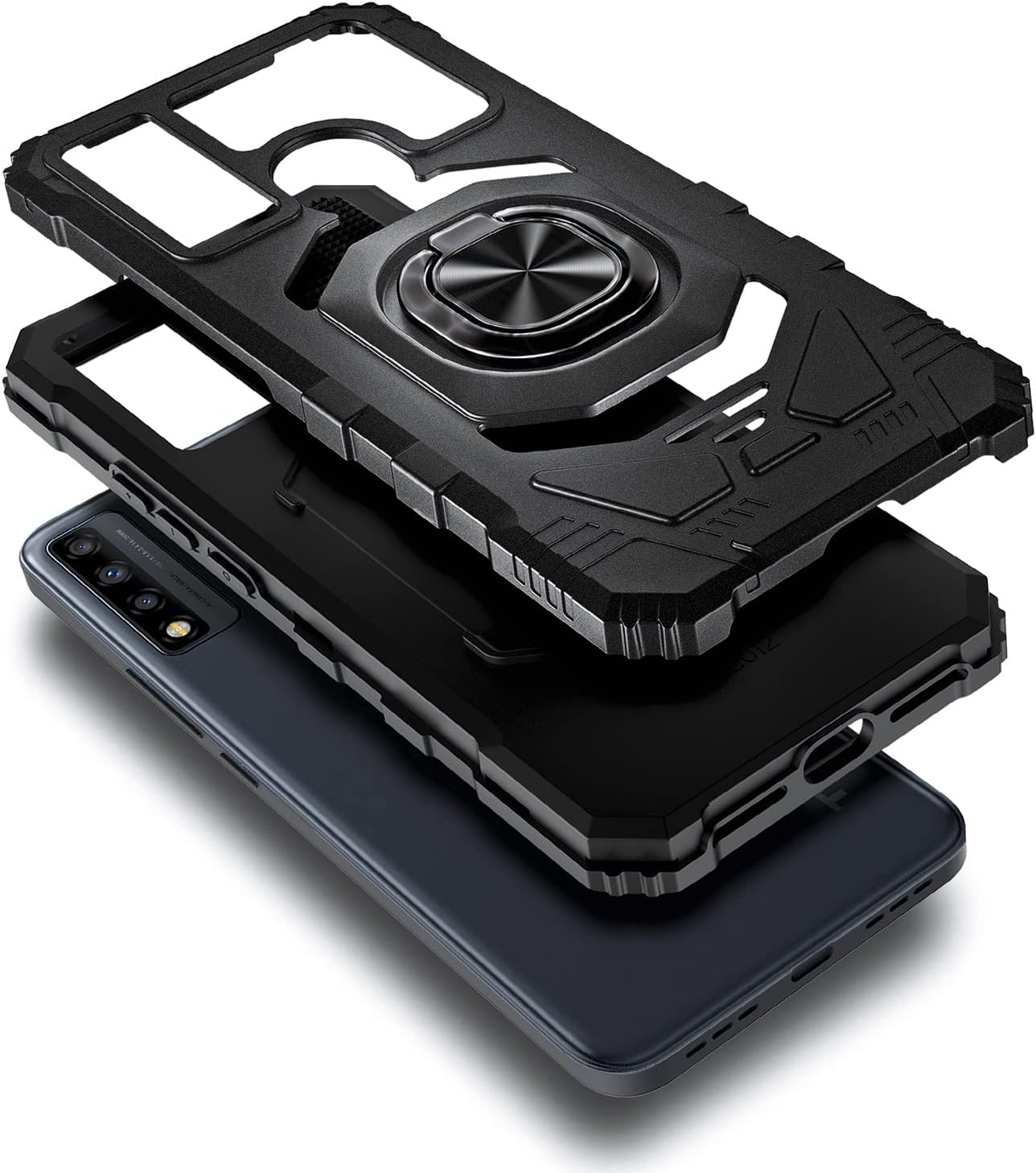 NZND Case for TCL 20 XE with Tempered Glass Screen Protector (Maximum Coverage), Full-Body Protective [Military-Grade], Magnetic Car Ring Holder, Heavy-Duty Durable Cover Case (Black)