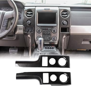 Voodonala Central Console Panel Frame Outlet Vent Trim for Ford F150 Raptor 2009-2014Carbon Fiber Black 2Pcs