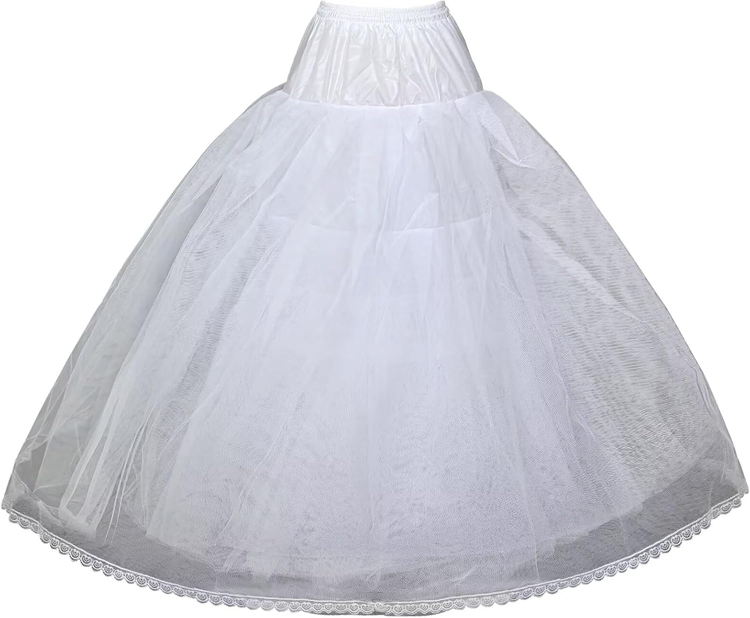 Women's Hoopless Petticoat 8 Layers Tulle Crinoline Underskirt | Adjustable Elastic Waist Voluminous Flared Silhouette Full A-Line Slips Boneless Design Long Floor Length for Wedding Dress