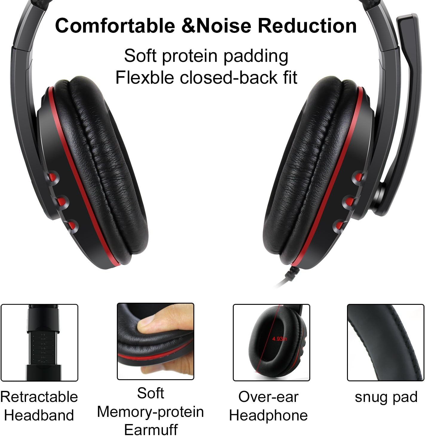 JAMSWALL Stereo Gaming Headset for Xbox one PS4-3.5mm Wired Over-Head Stereo Gaming Headset Headphone with Mic Microphone, Volume Control for PS4 PC Tablet Laptop Smartphone Xbox One (Black with red)