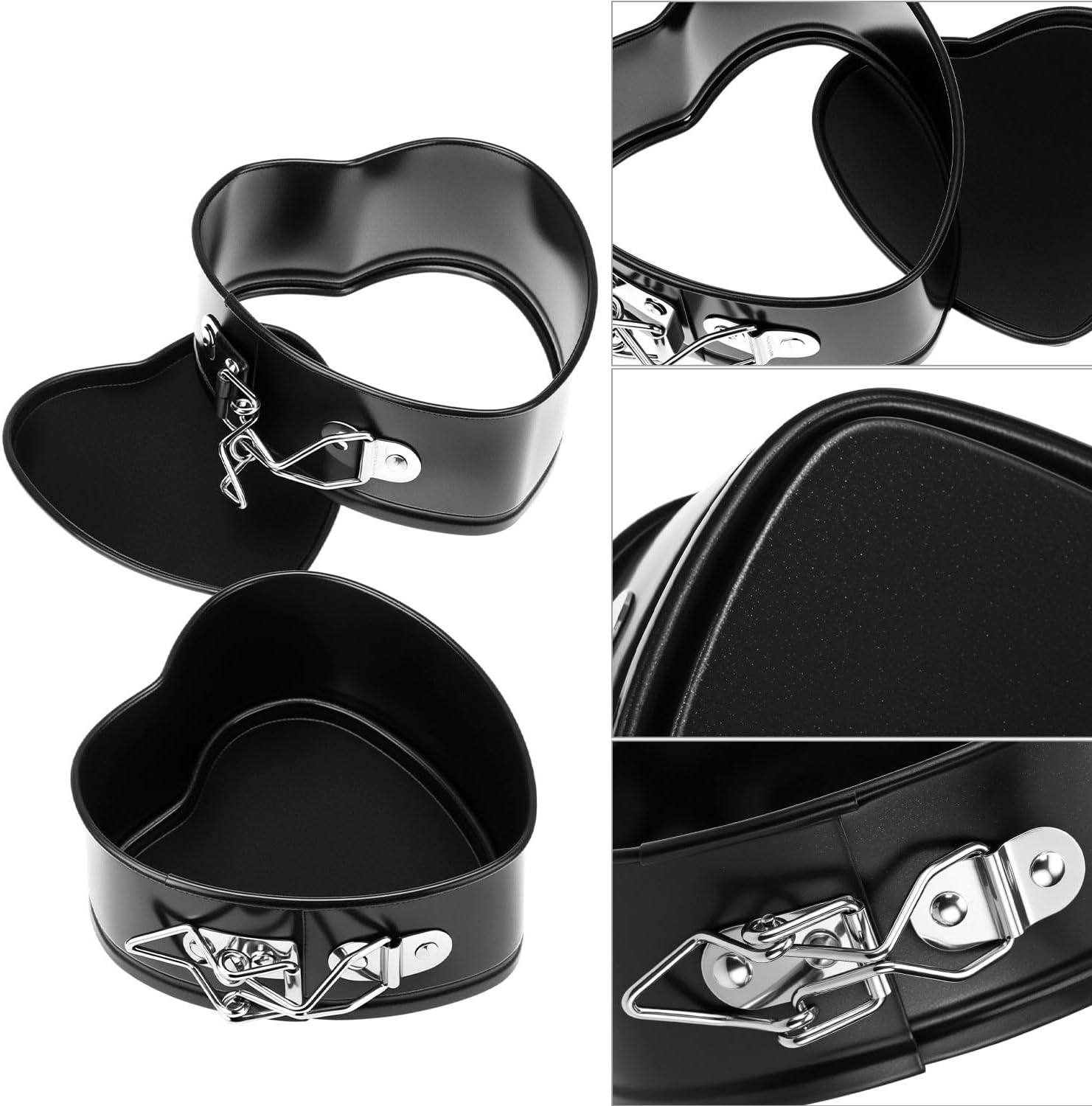 QWORK Springform Cake Pan Set - 4 Pack 4-Inch Non-Stick Leakproof Heart Shape Cheesecake Pan Baking Molds with Removable Bottom for Birthday Cakes