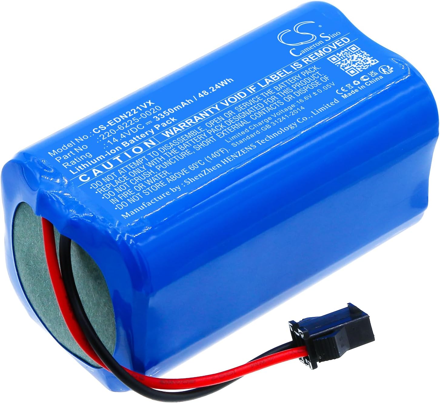 Cameron Sino Battery for Ecovacs D83, Deebot U2, Deebot U2 Pro, DGN22, DGN22-11, ECOMB83 PN:Ecovacs 220-6225-0020, 220-6225-0021, NR18650 M26-4S1P-1 3350mAh / 48.24Wh