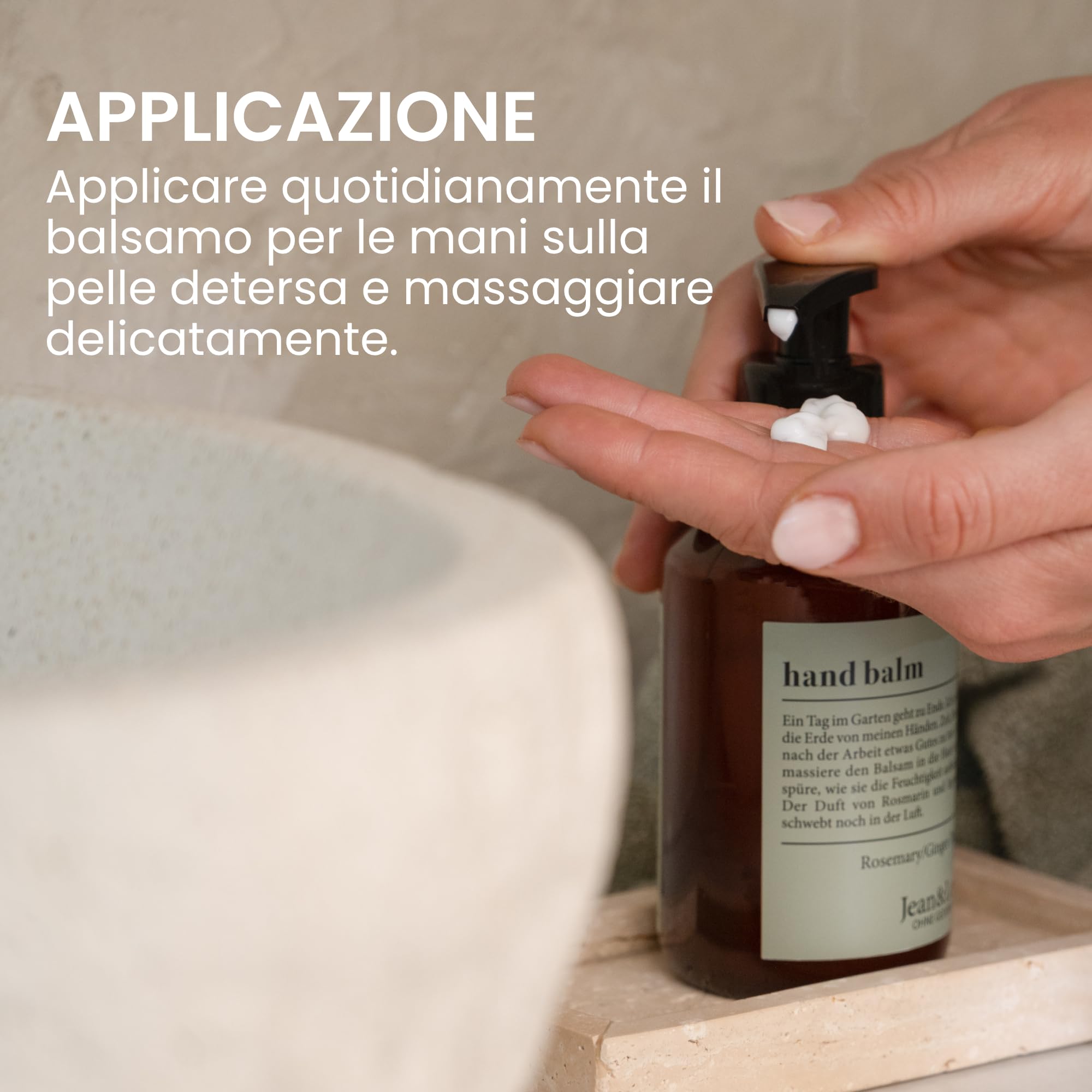 Jean & Len Balsamo Mani Rosmarino & Zenzero, con olio di argan bio, burro di karité e vitamina E per mani morbide, crema idratante per pelle secca, profumo fresco e aromatico, 250 ml