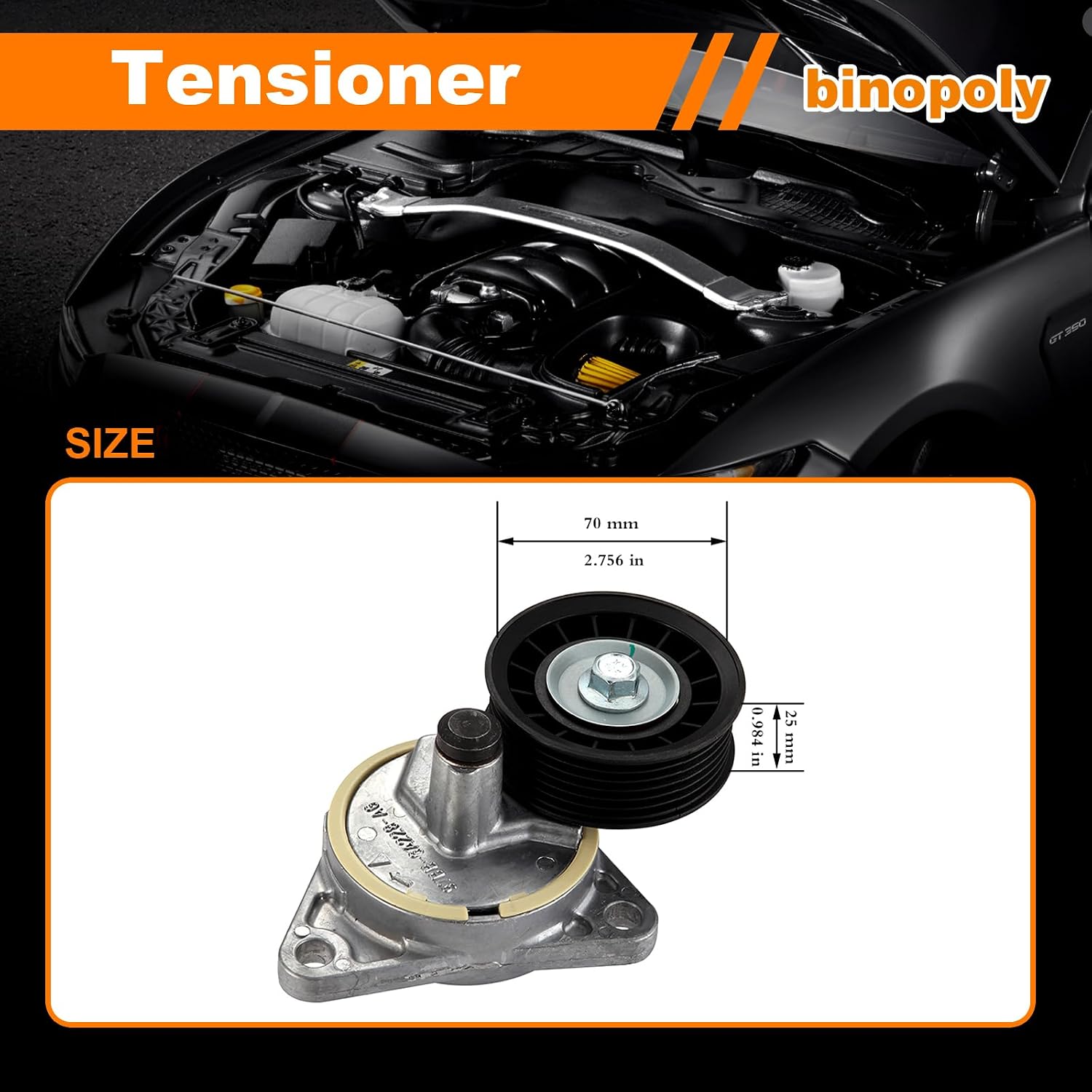 binopoly 38188 Drive Belt Tensioner Assembly With Pulley For 1998-2004 Ford Contour/Focus/Escape Mazda Tribute Mercury Cougar/Mystique OE#89318 419-212 YF0915980 YS4Z6A228AA 97BB6A228AG 1202943